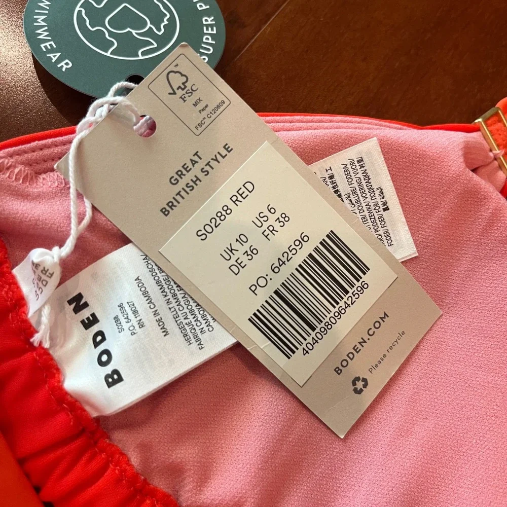 Boden Bikini Set Red Orange Triangle Halter‎ Side Tie Bottom Swim New Size 6